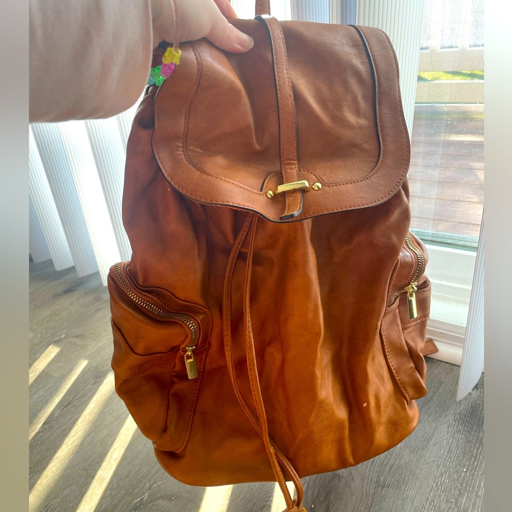 Cute brown tassel medium backpack
